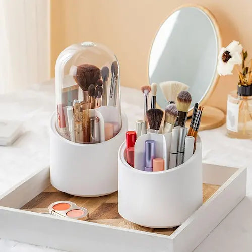 360° Rotating Makeup Brush Organizer – Dustproof Cosmetic Storage Box