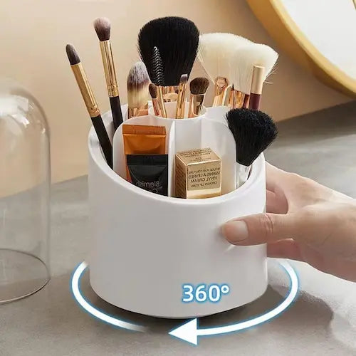 360° Rotating Makeup Brush Organizer – Dustproof Cosmetic Storage Box