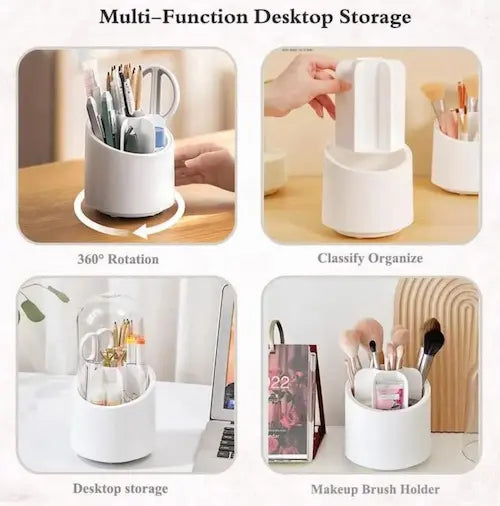 360° Rotating Makeup Brush Organizer – Dustproof Cosmetic Storage Box