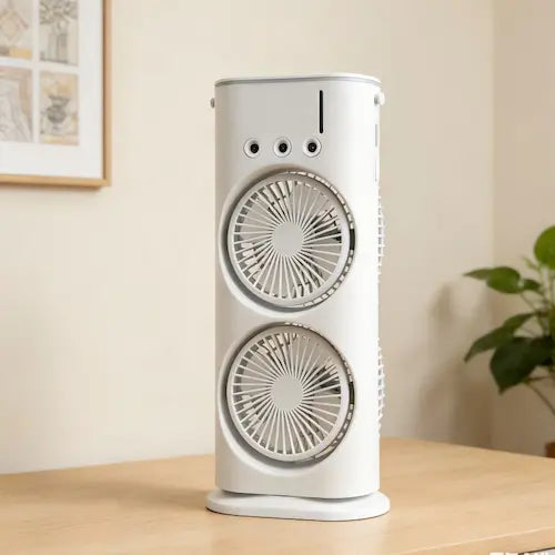 Double-Ended Spray Water Mist Fan – Dual Fan Cooling with 90° Rotation